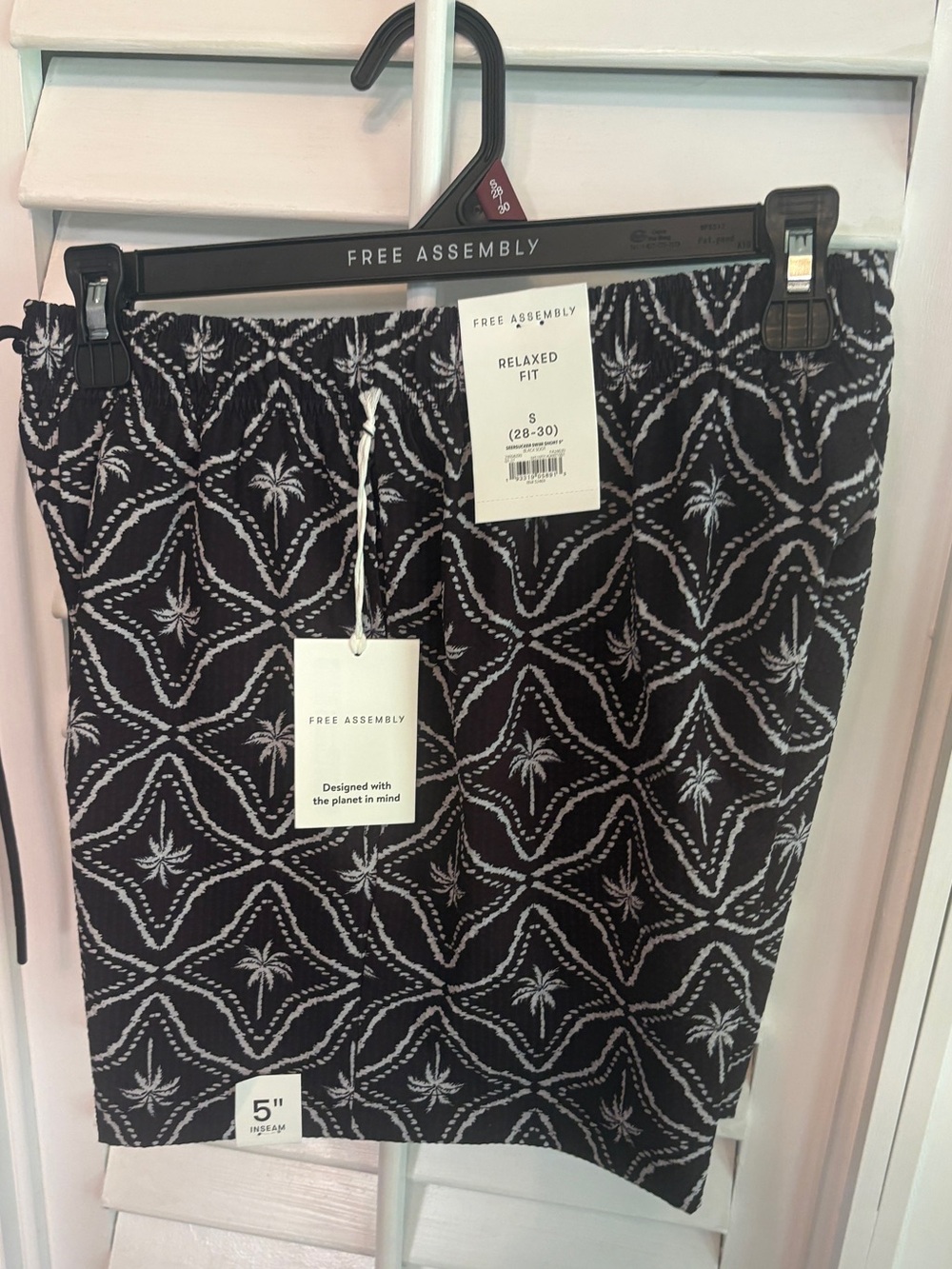 Free Assembly Black Seersucker Swim Trunks Size Small